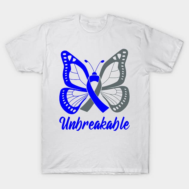 Blue and Gray Butterfly Awareness Ribbon Unbreakable T-Shirt by FanaticTee